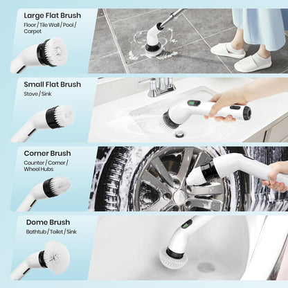 Electric Spin Scrubber, 2024 New Full-Body IPX7 Waterproof Cordless Power Scrubber with 4 Replaceable Heads, Upgraded Extension Handle, Electric Scrubber for Bathtub, Tile, Floor