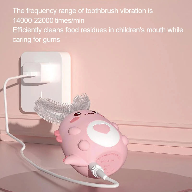 Children's U-Shaped Electric Toothbrush with 360-Degree Cleaning, Smart Cartoon Design, Silicone Bristles, Automatic Rechargeable Sonic Technology