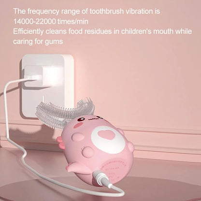 Children's U-Shaped Electric Toothbrush with 360-Degree Cleaning, Smart Cartoon Design, Silicone Bristles, Automatic Rechargeable Sonic Technology