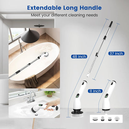 Electric Spin Scrubber, 2024 New Full-Body IPX7 Waterproof Cordless Power Scrubber with 4 Replaceable Heads, Upgraded Extension Handle, Electric Scrubber for Bathtub, Tile, Floor