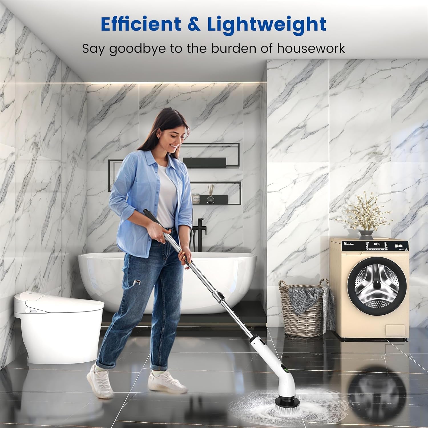 Electric Spin Scrubber, 2024 New Full-Body IPX7 Waterproof Cordless Power Scrubber with 4 Replaceable Heads, Upgraded Extension Handle, Electric Scrubber for Bathtub, Tile, Floor